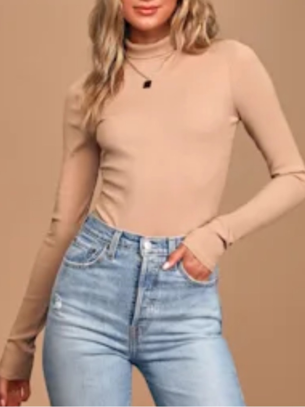 Lulu's Ribbed Long Sleeve Mock Neck Bodysuit